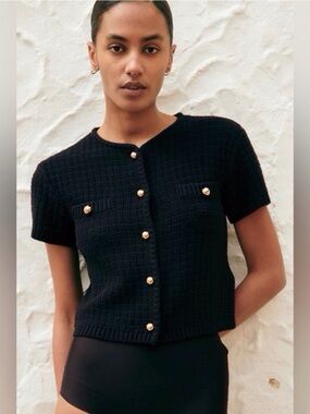 H&M Black Knit Crop Cardigan with Gold Buttons